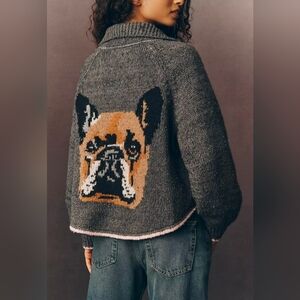 Anthropologie NWT Jesse Bull Dog Icon Cardigan Sweater by Pilcro